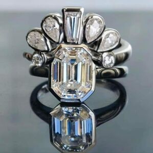 Doveggs Moissanite Art Deco wedding ring set size 5.